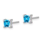 Sterling Silver Rhod-pltd 4mm Princess Swiss Blue Topaz Post Earrings