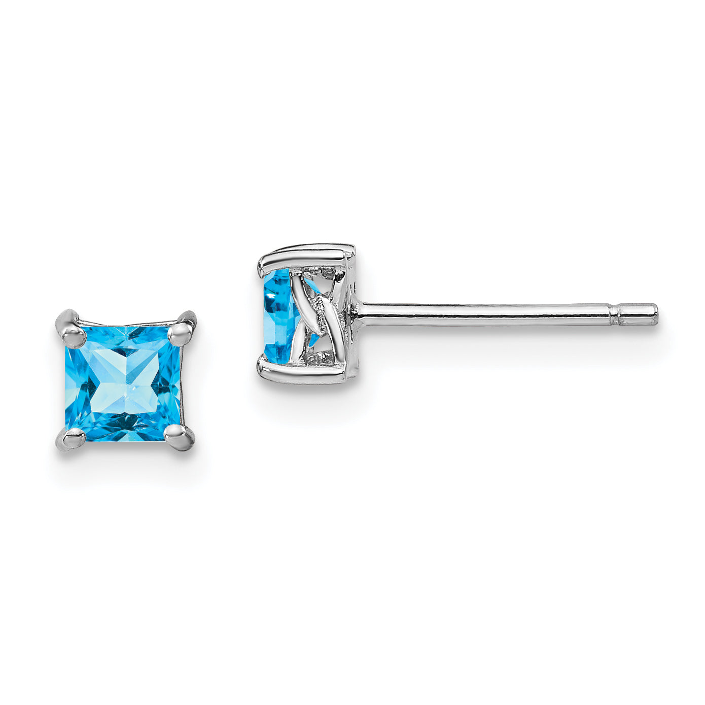 Sterling Silver Rhod-pltd 4mm Princess Swiss Blue Topaz Post Earrings Main image
