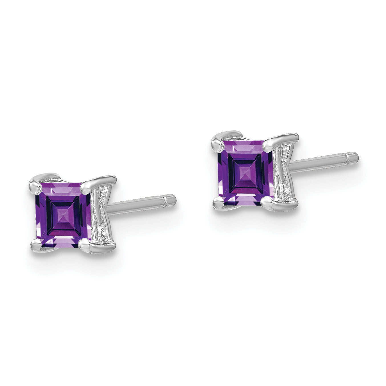 Sterling Silver 4mm Princess Amethyst Stud Earrings with Rhodium Finish Secondary image