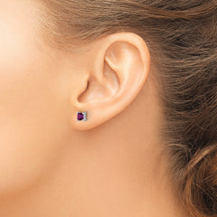 Sterling Silver Rhod-pltd 4mm Princess Created Ruby Post Earrings