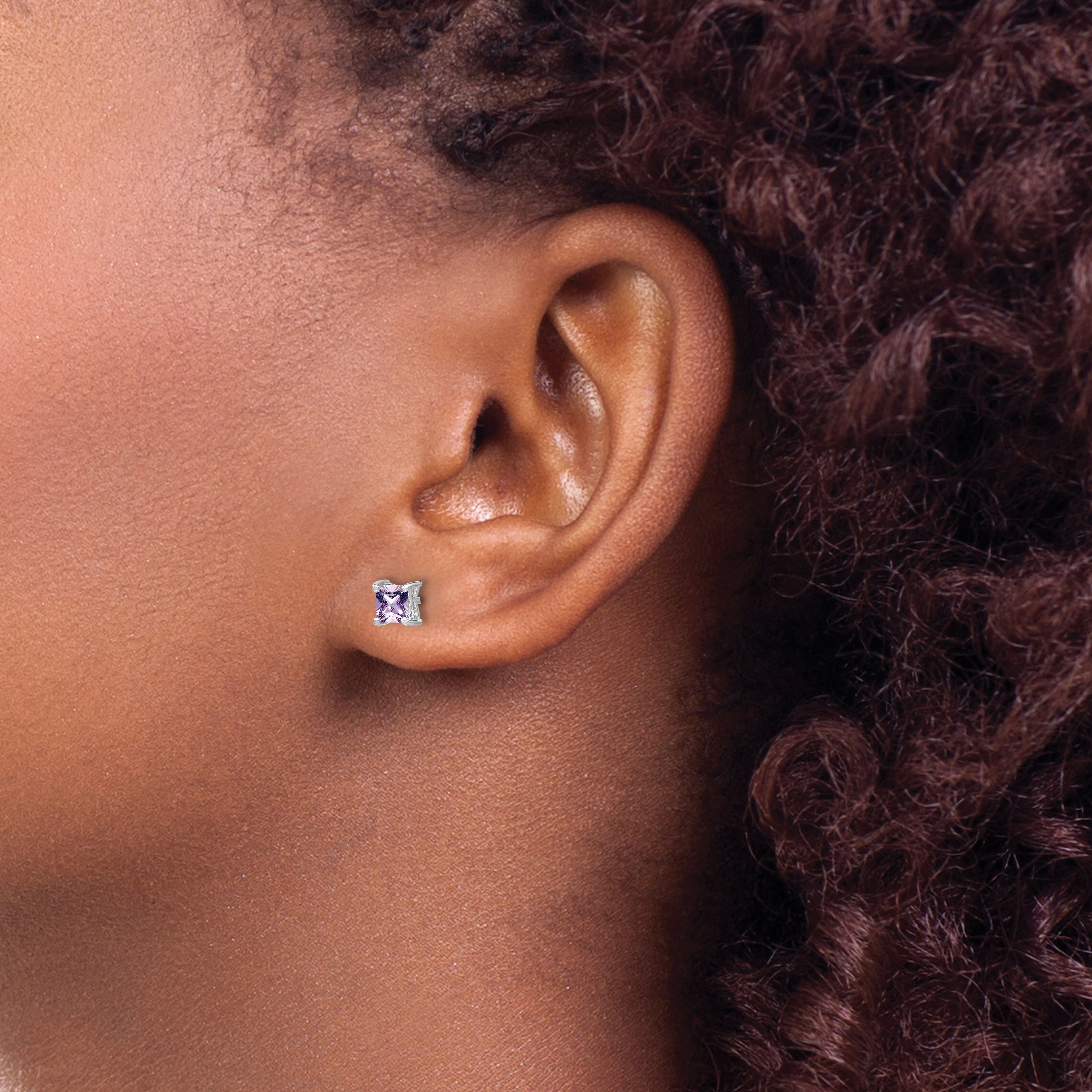 Sterling Silver Rhod-pltd 4mm Princess Rhodolite Garnet Post Earrings