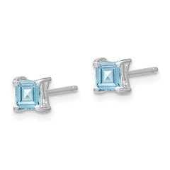 Sterling Silver 4mm Princess Aquamarine Stud Earrings  Rhodium-Plated, Polished Finish