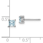 Sterling Silver 4mm Princess Aquamarine Stud Earrings  Rhodium-Plated, Polished Finish