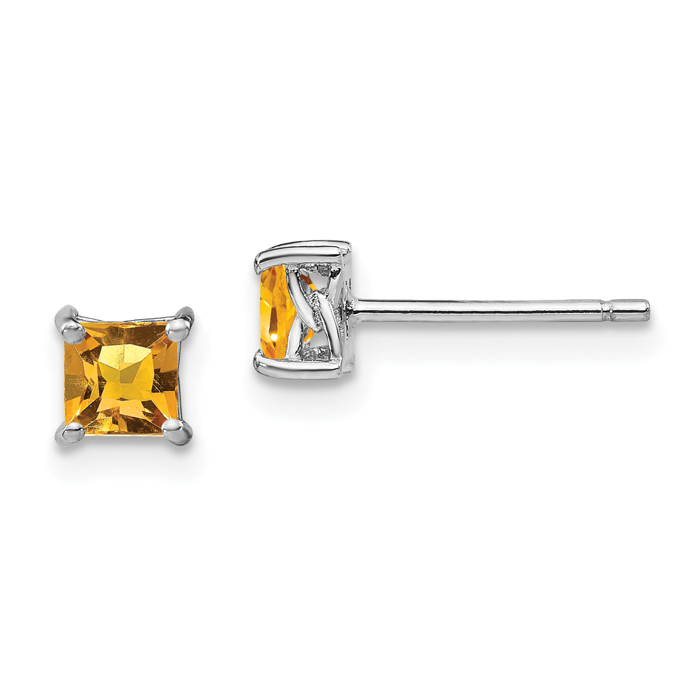 Sterling Silver Rhodium-plated 4mm Princess Citrine Post Earrings Main image