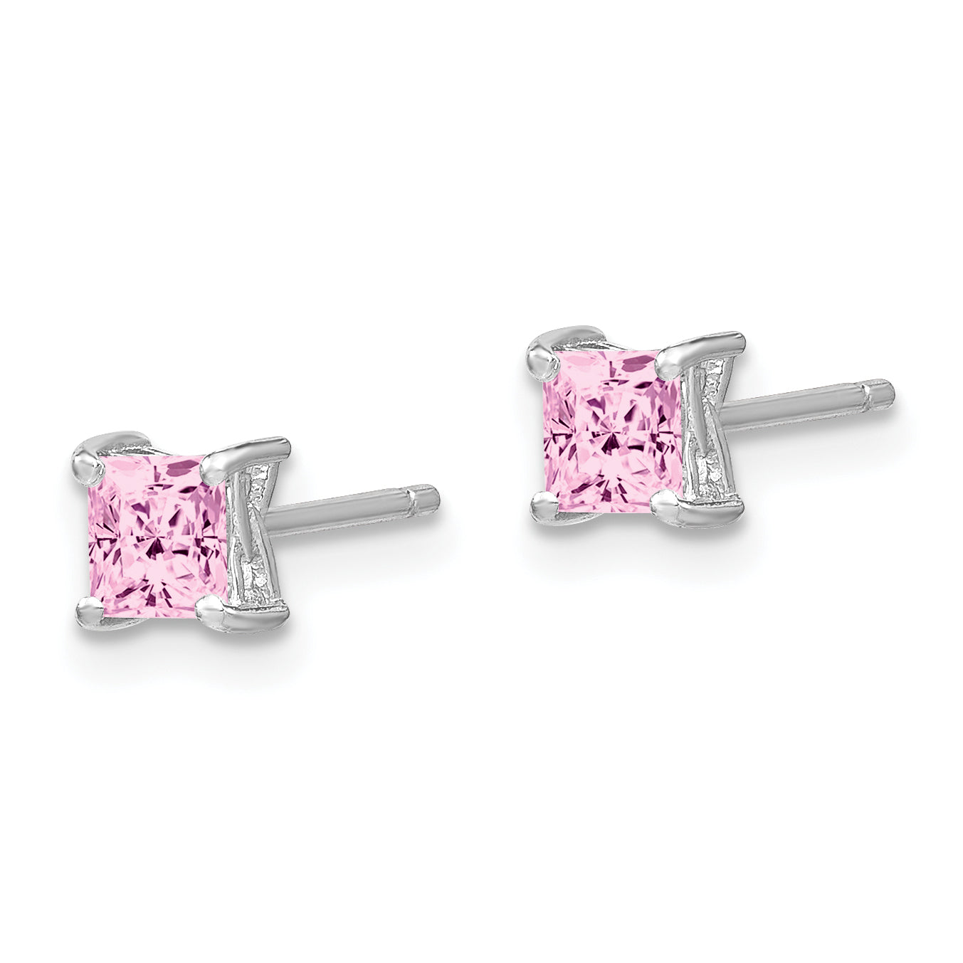 Sophia Jewelers Sterling Silver 4mm Princess Cut Pink Sapphire Stud Earrings