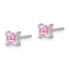 Sophia Jewelers Sterling Silver 4mm Princess Cut Pink Sapphire Stud Earrings