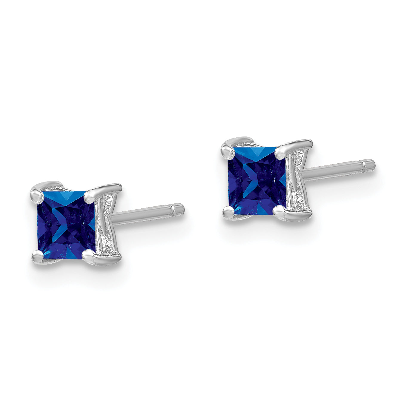 Sterling Silver Rhod-pltd 4mm Princess Created Sapphire Post Earrings Secondary image
