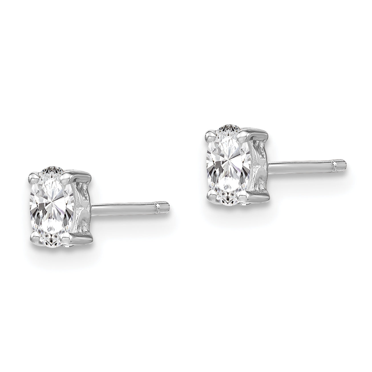 Sophia Jewelers Sterling Silver Oval White Topaz Stud Earrings  Polished, April Birthstone