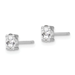 Sterling Silver Rhodium-plated 5x3mm Oval White Topaz Post Earrings