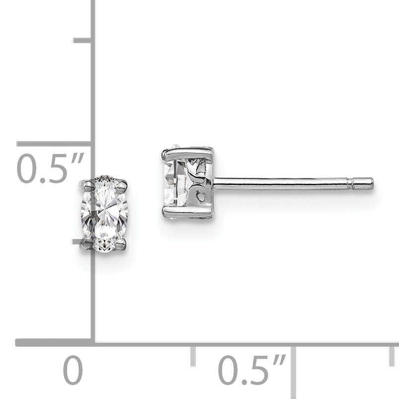 Sophia Jewelers Sterling Silver Oval White Topaz Stud Earrings  Polished, April Birthstone