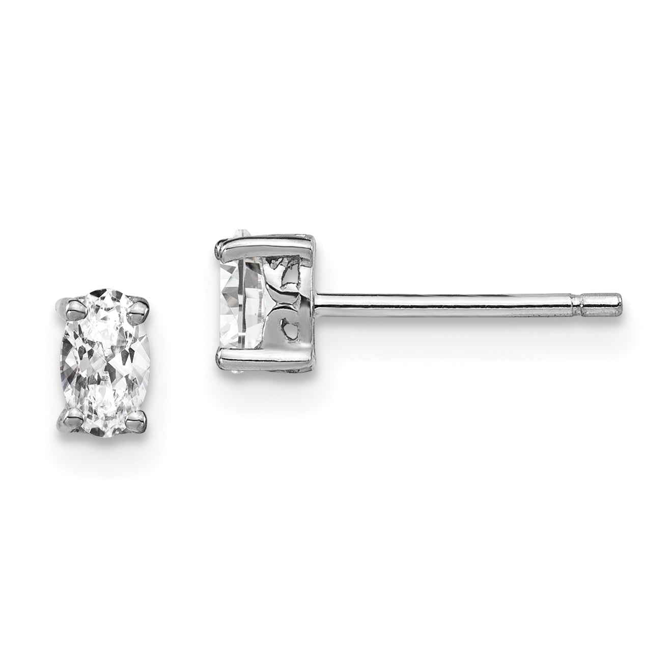 Sterling Silver Rhodium-plated 5x3mm Oval White Topaz Post Earrings Main image