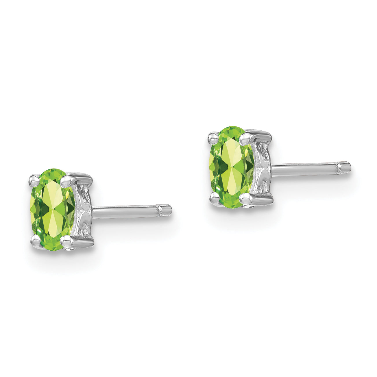 Sterling Silver 5x3mm Oval Peridot Stud Earrings  Polished Rhodium Finish Secondary image