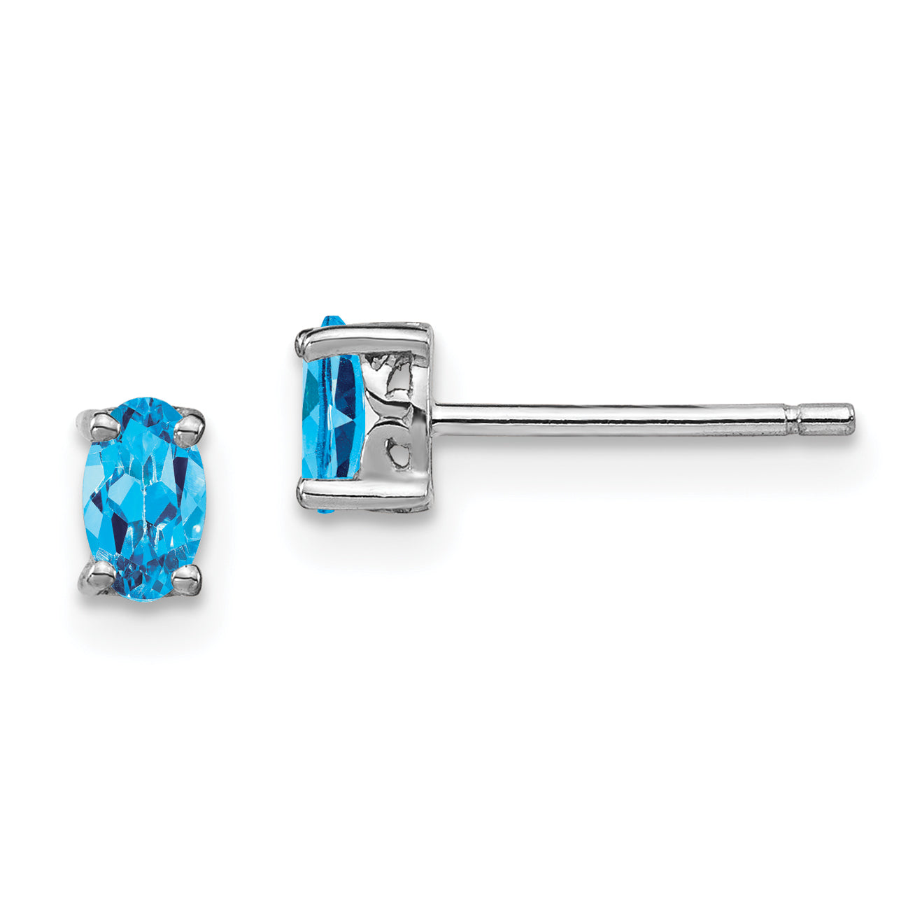 Sterling Silver Rhodium-plated 5x3mm Oval Swiss Blue Topaz Post Earrings Main image