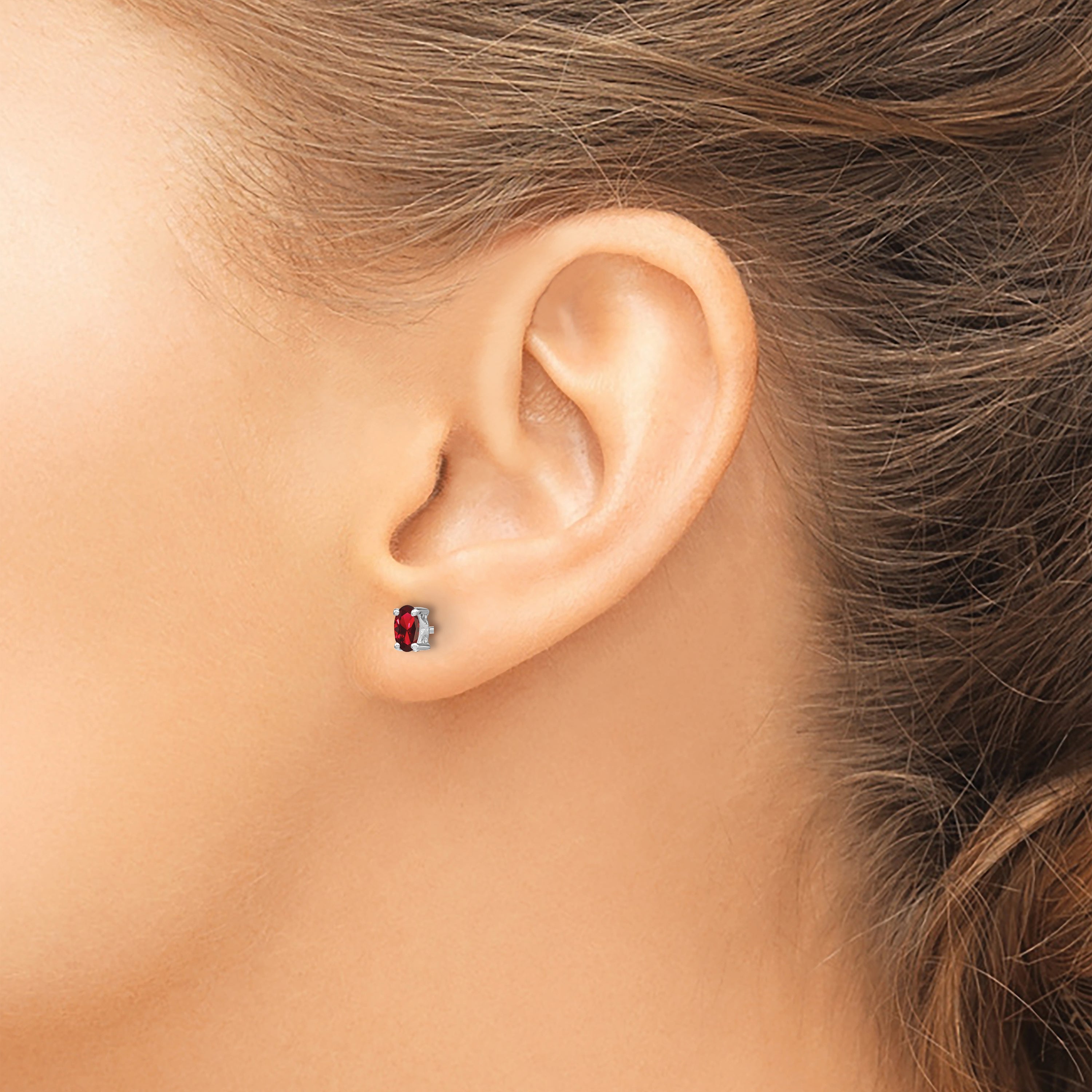 Sterling Silver Garnet Stud Earrings with Polished Rhodium Finish  Sophia Jewelers