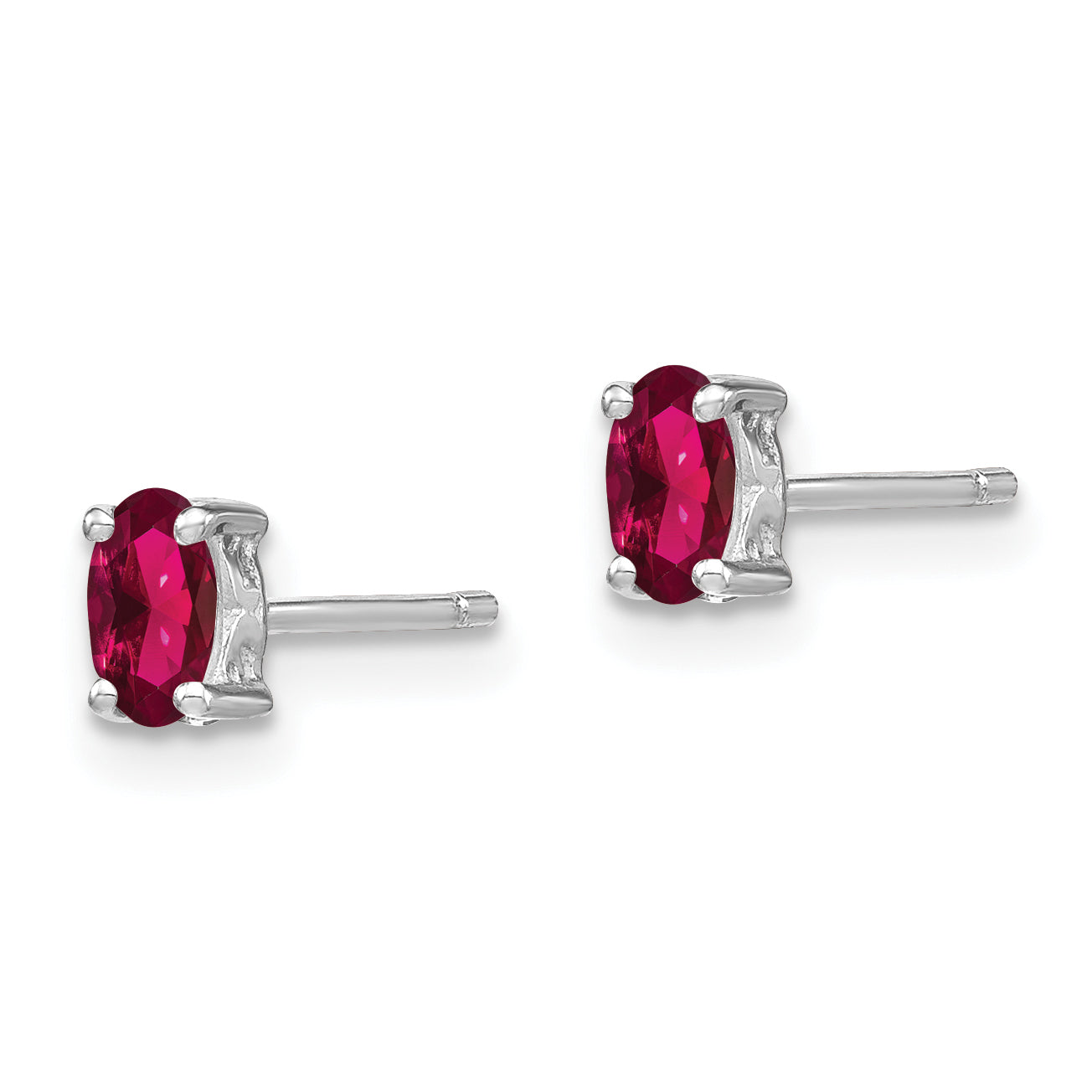 Sterling Silver 925 Ruby Oval Stud Earrings Polished Elegant Birthstone July Secondary image