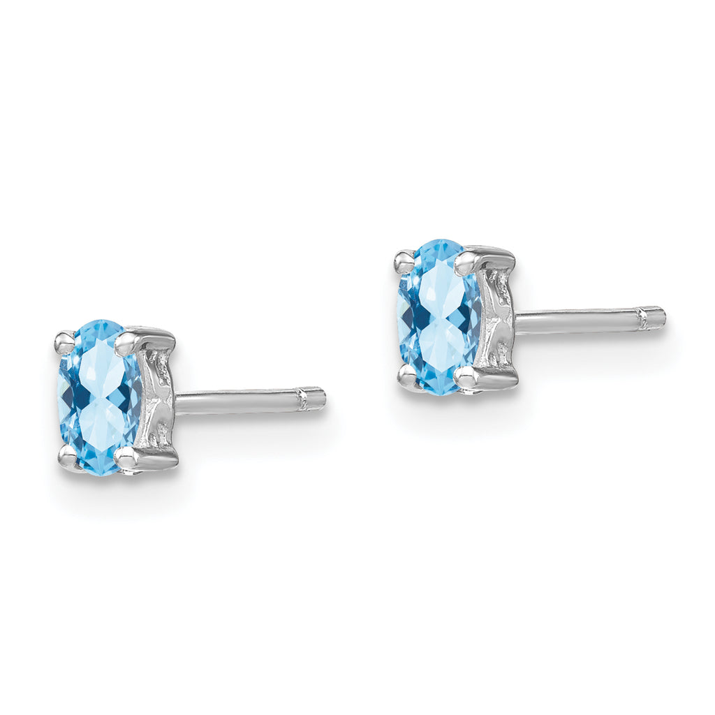 Sterling Silver Aquamarine Stud Earrings with Polished Rhodium Finish