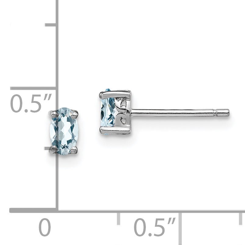 Sterling Silver Aquamarine Stud Earrings with Polished Rhodium Finish