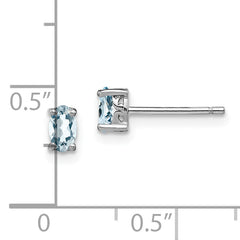 Sterling Silver Aquamarine Stud Earrings with Polished Rhodium Finish
