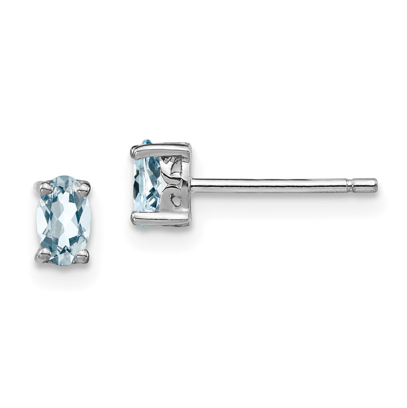 Sterling Silver Rhodium-plated 5x3mm Oval Aquamarine Post Earrings Main image