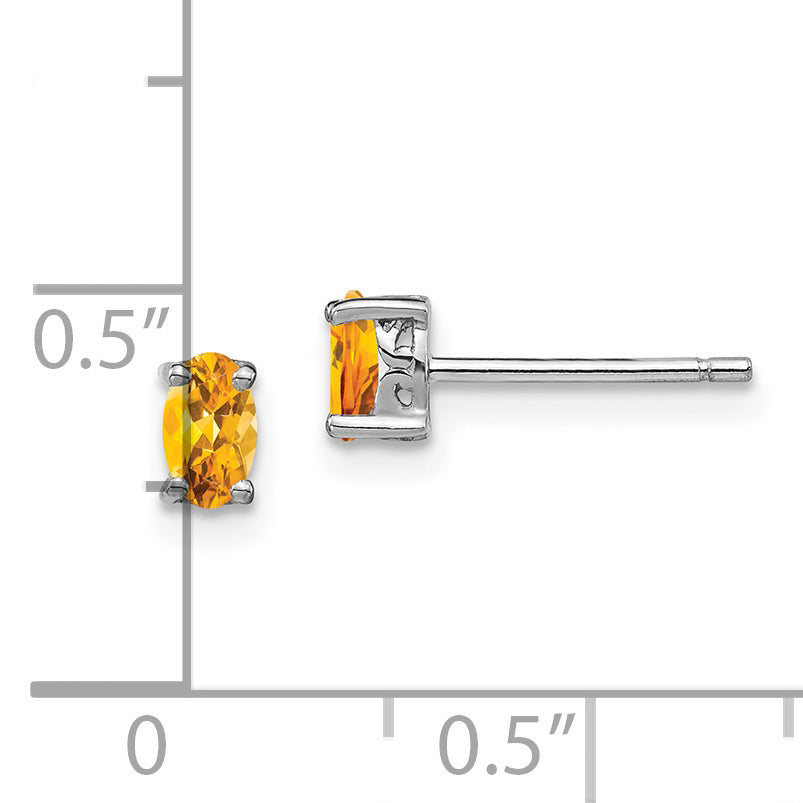 Sterling Silver 925 Citrine Oval Stud Earrings with Polished Rhodium Finish