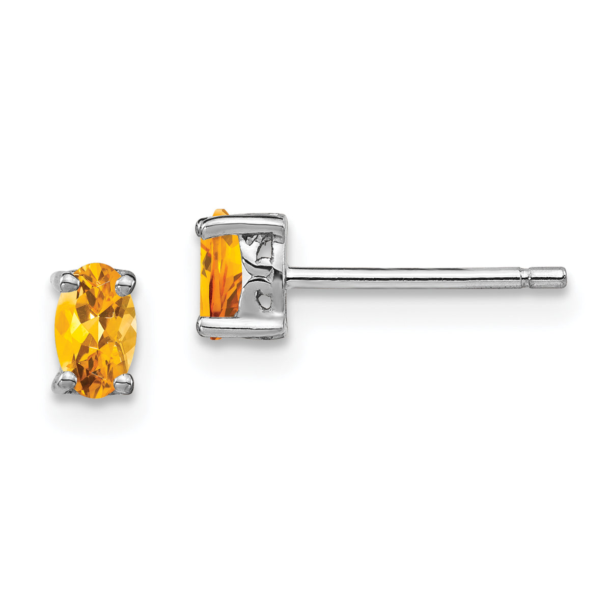 Sterling Silver Rhodium-plated 5x3mm Oval Citrine Post Earrings