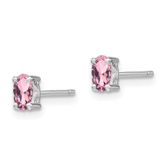 Sterling Silver Rhodium-plated 5x3mm Oval Created Pink Sapphire Post Earrin