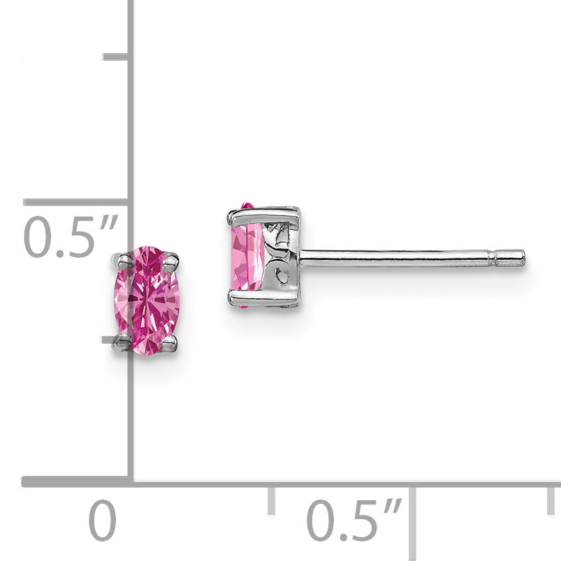 Sterling Silver Rhodium-plated 5x3mm Oval Created Pink Sapphire Post Earrin