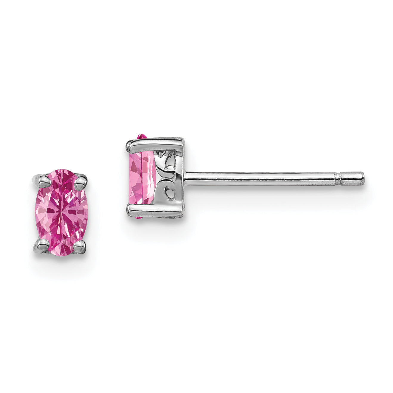 Sterling Silver Rhodium-plated 5x3mm Oval Created Pink Sapphire Post Earrin Main image
