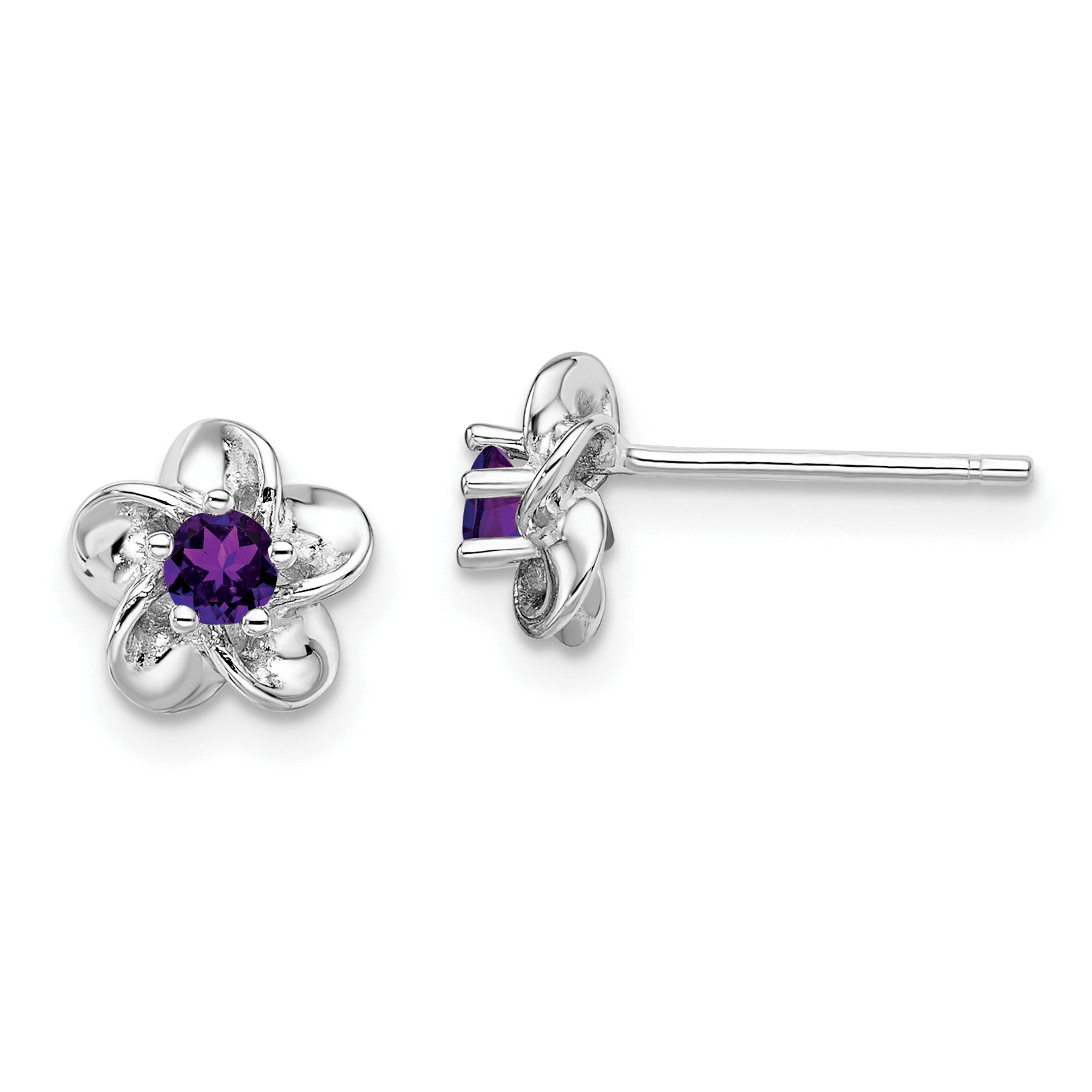 Sterling Silver Rhodium-plated Floral Amethyst Post Earrings Main image