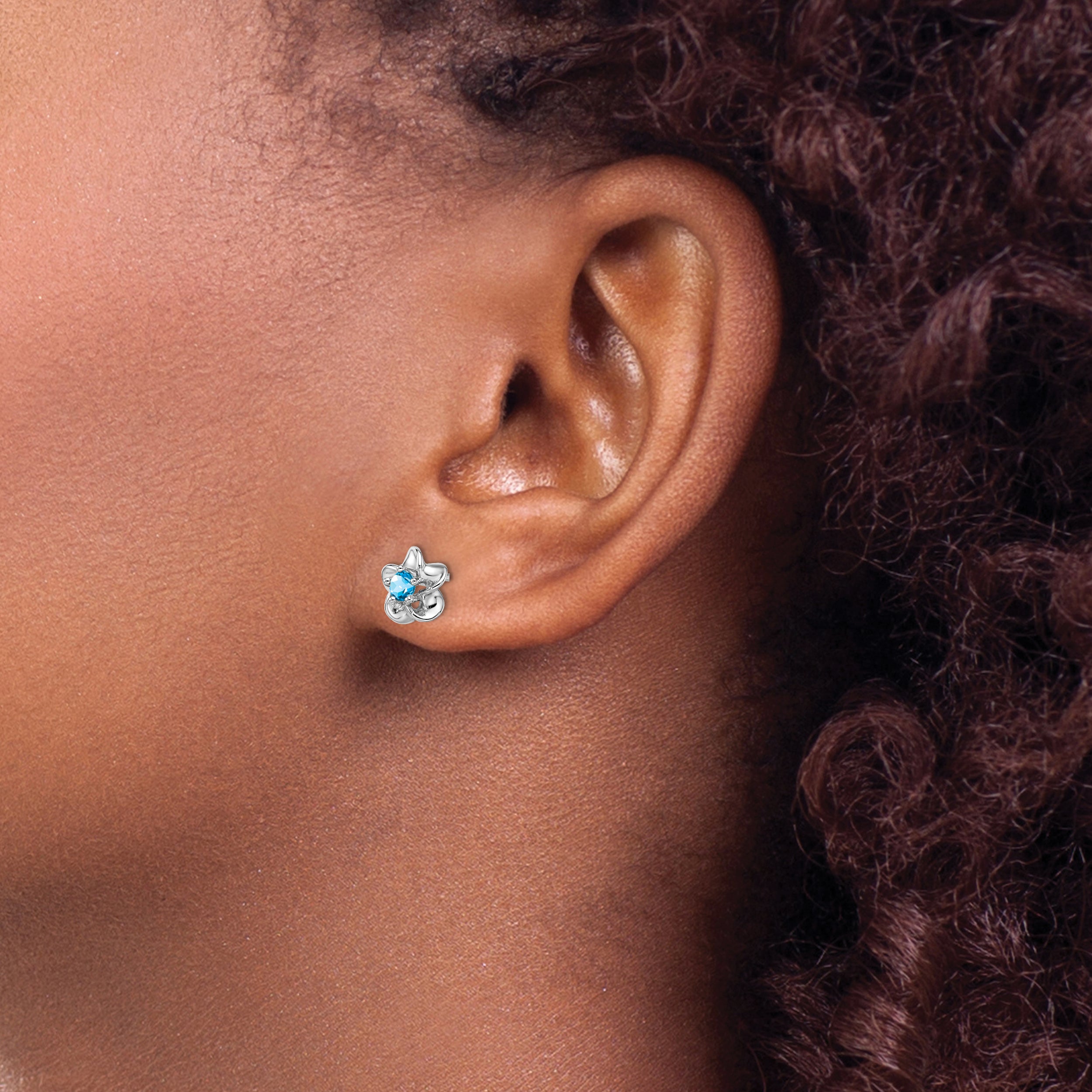 Sterling Silver Rhodium-Plated Blue Topaz Floral Earrings  Elegant Lightweight Design