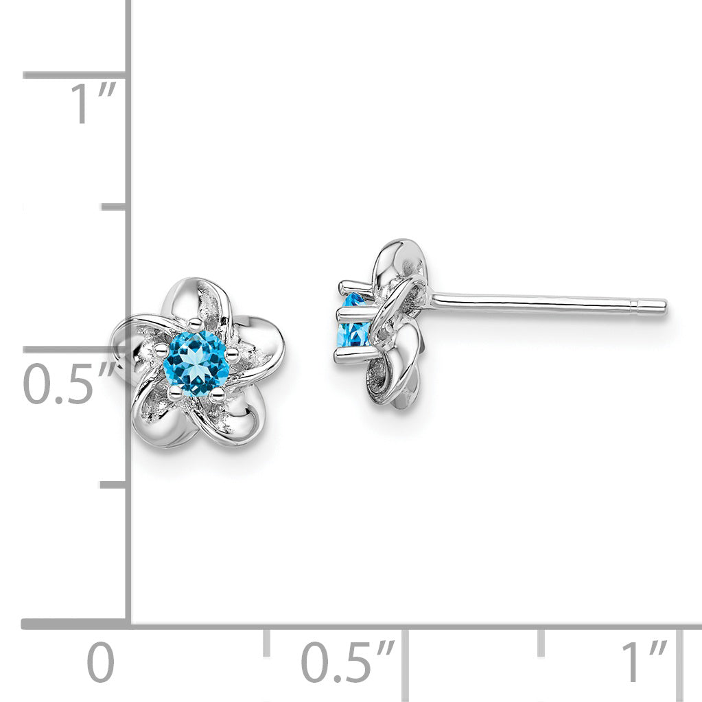 Sterling Silver Rhodium-Plated Blue Topaz Floral Earrings  Elegant Lightweight Design