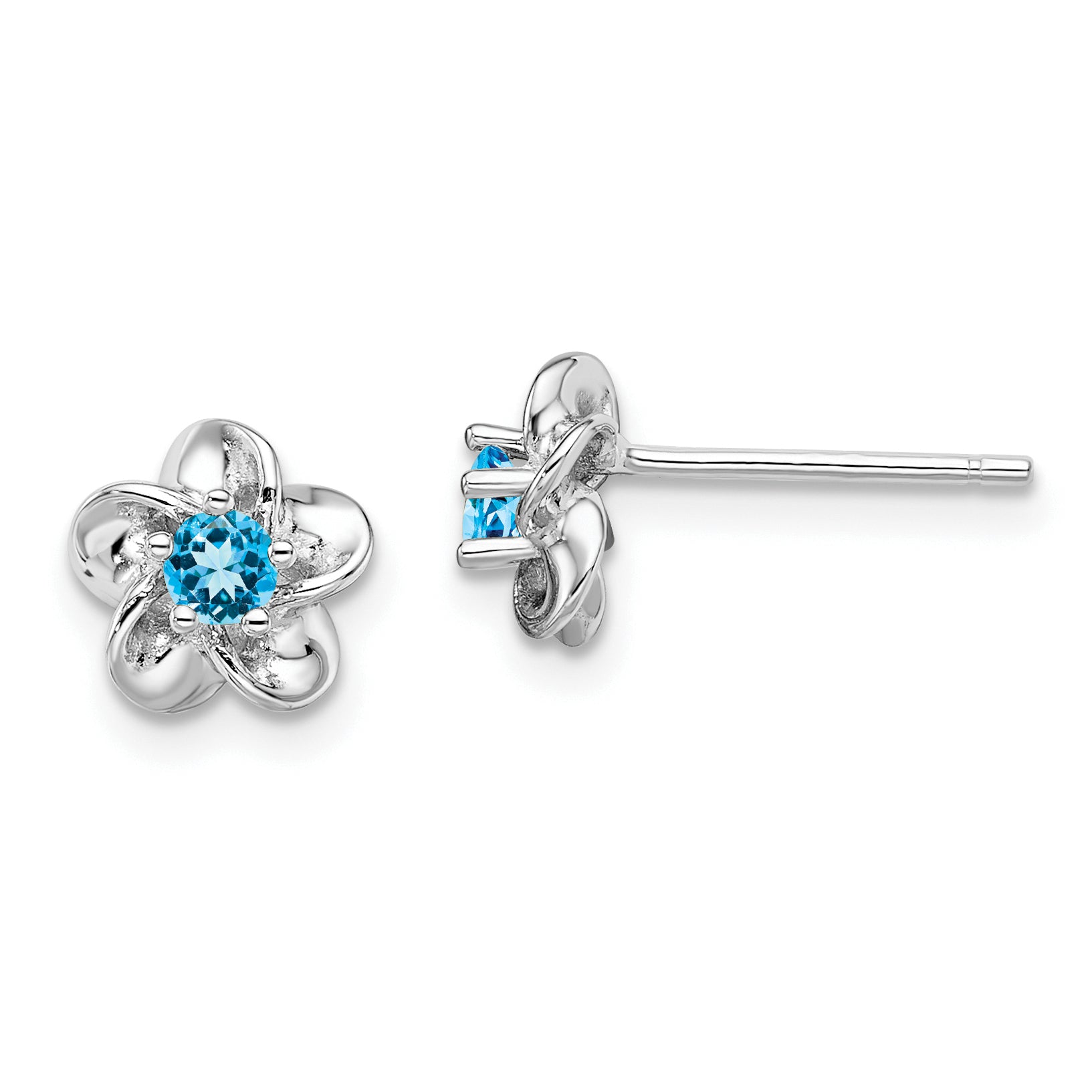 Sterling Silver Rhodium-plated Floral Blue Topaz Post Earrings Main image