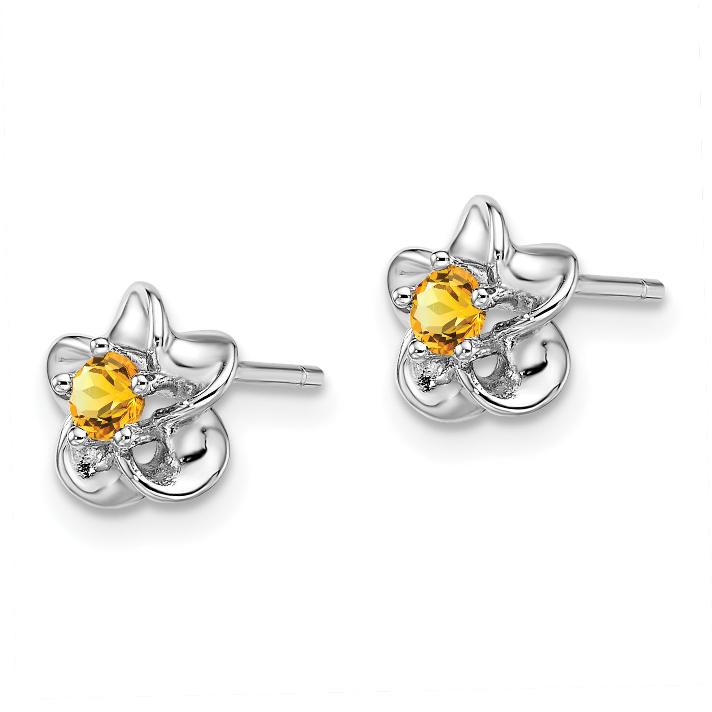 Sterling Silver Rhodium-Plated Citrine Earrings with Polished Floral Design Secondary image