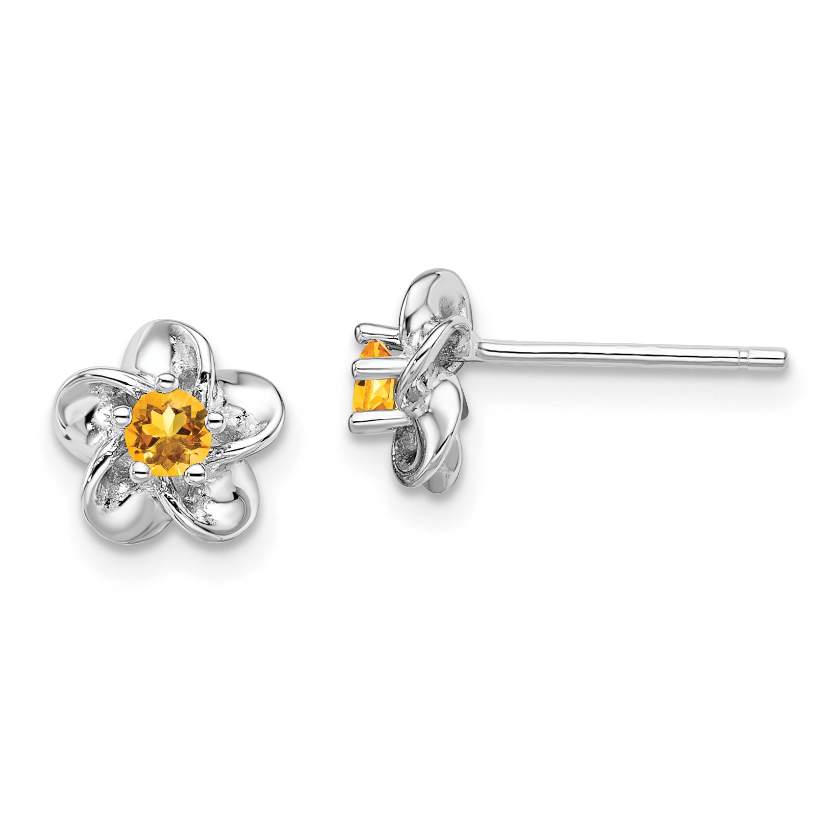 Sterling Silver Rhodium-plated Floral Citrine Post Earrings Main image