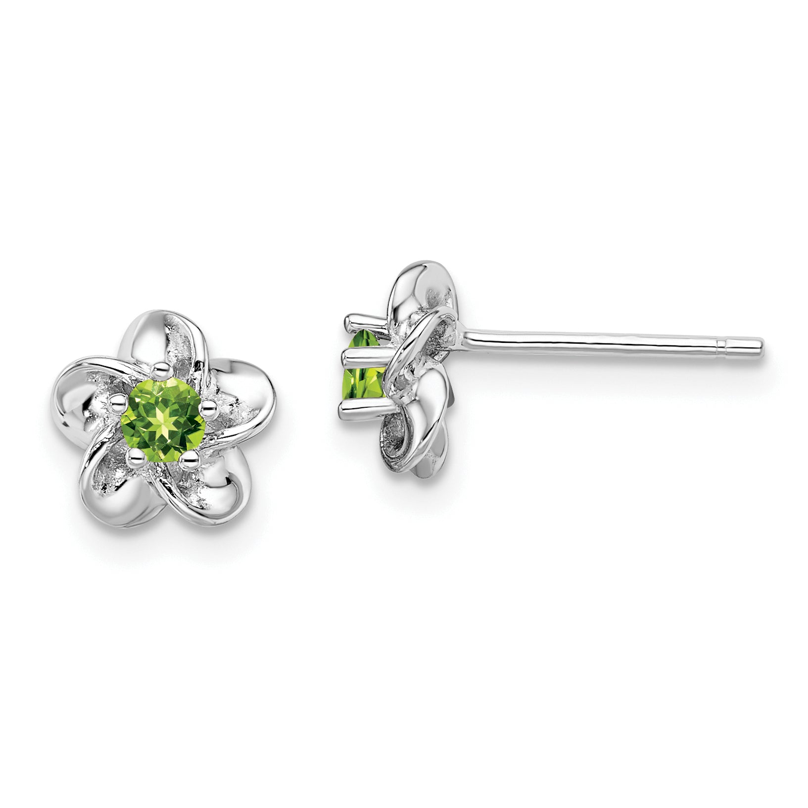 Sterling Silver Rhodium-plated Floral Peridot Post Earrings Main image