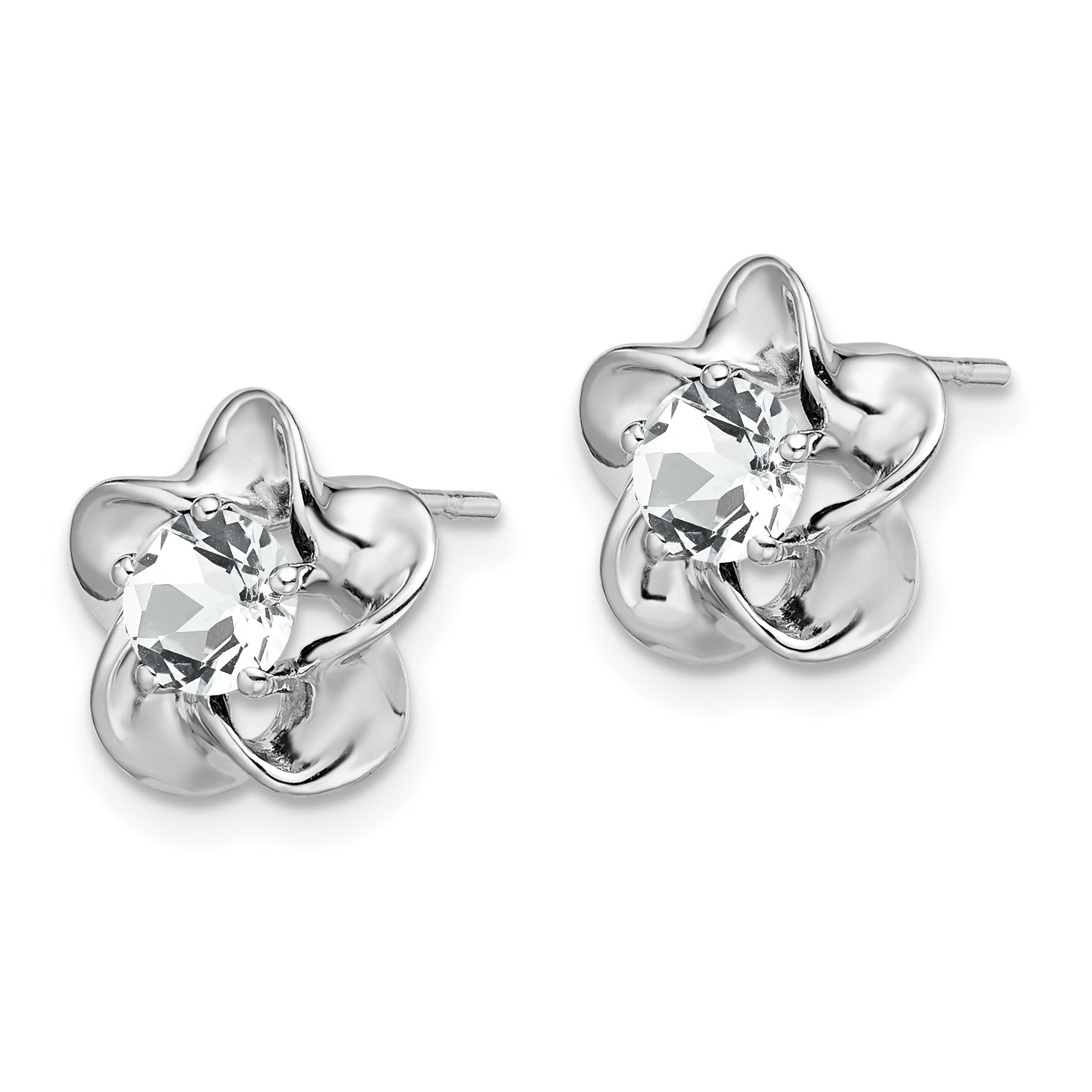 Sterling Silver Rhodium-Plated White Topaz Floral Earrings Elegant, Lightweight Design
