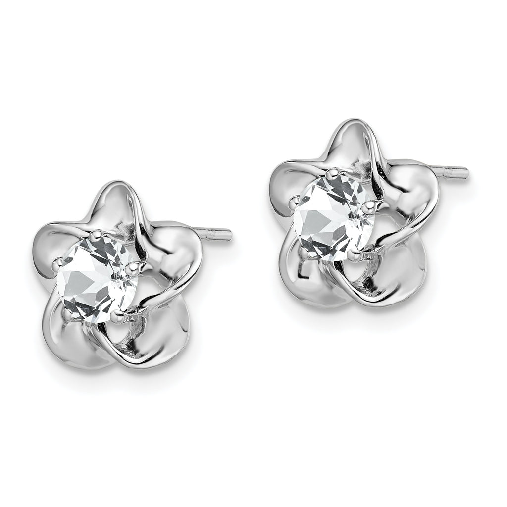 Sterling Silver Rhodium-Plated White Topaz Floral Earrings Elegant, Lightweight Design
