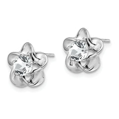 Sterling Silver Rhodium-plated Floral White Topaz Post Earrings