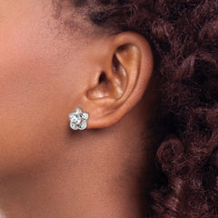 Sterling Silver Rhodium-Plated White Topaz Floral Earrings Elegant, Lightweight Design