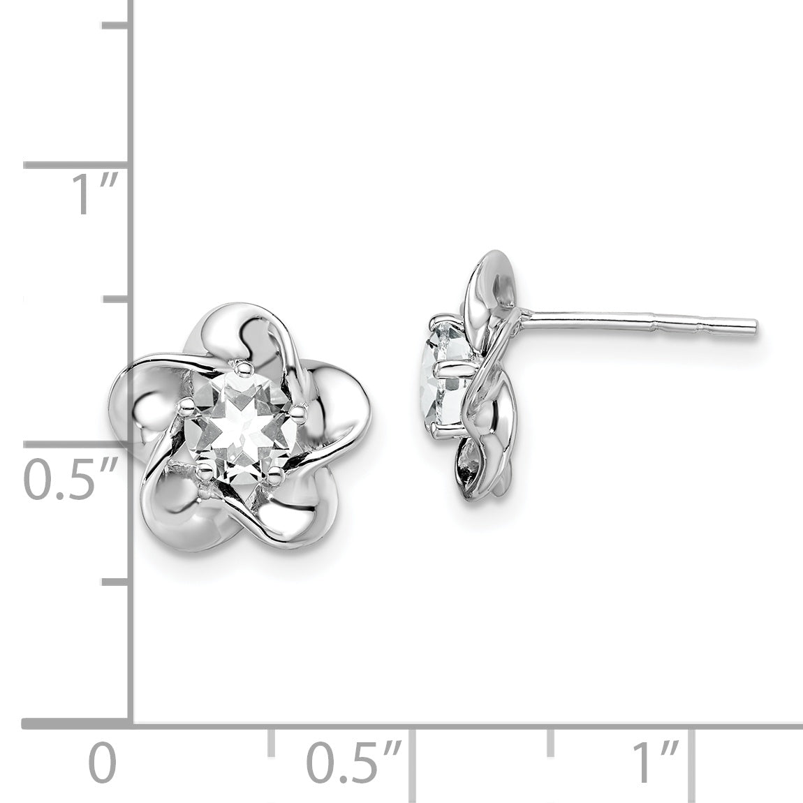 Sterling Silver Rhodium-Plated White Topaz Floral Earrings Elegant, Lightweight Design