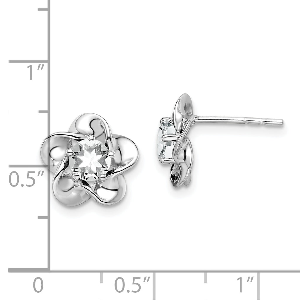 Sterling Silver Rhodium-Plated White Topaz Floral Earrings Elegant, Lightweight Design