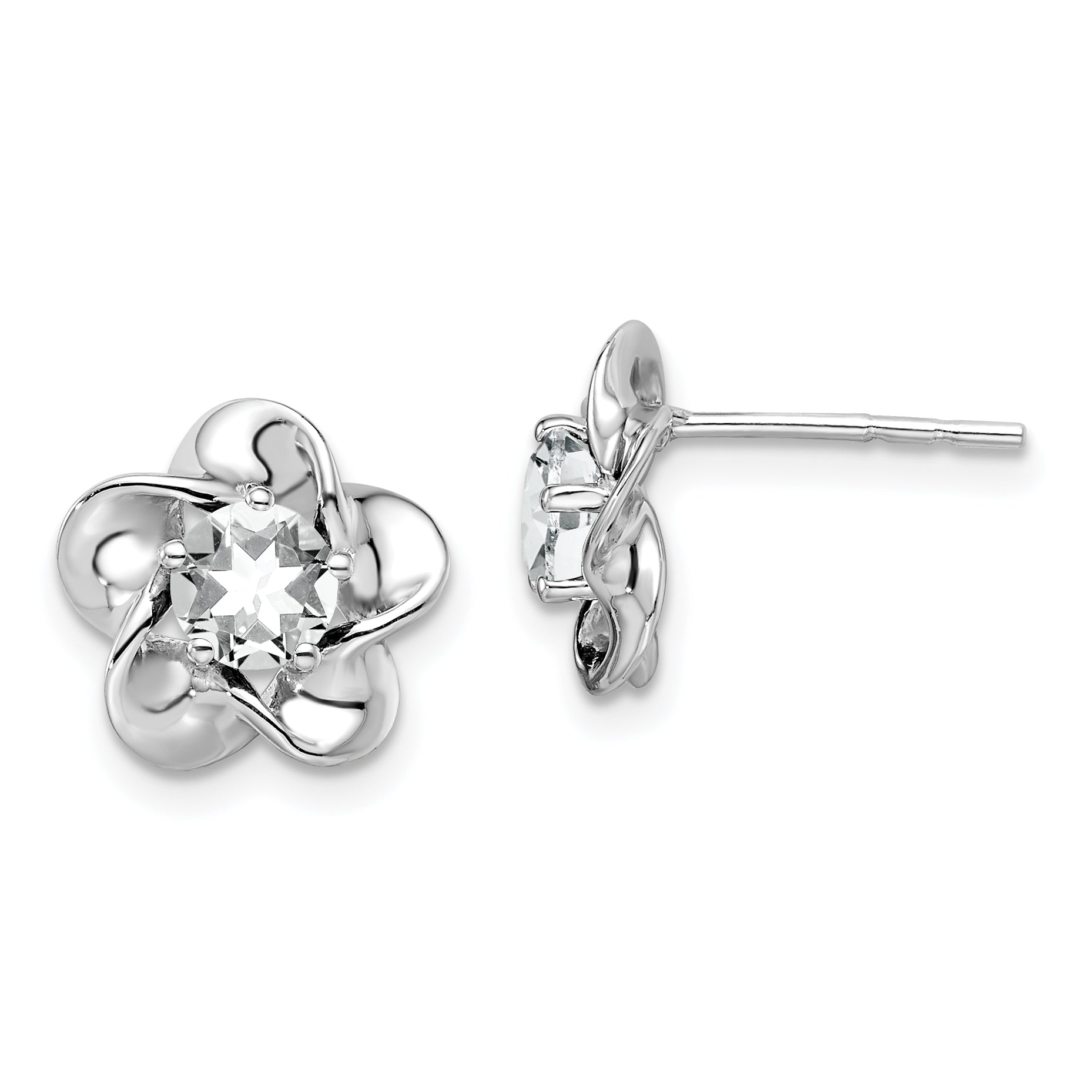 Sterling Silver Rhodium-plated Floral White Topaz Post Earrings Main image