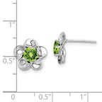 Sterling Silver Rhodium-Plated Peridot Floral Earrings  Polished, Natural Gemstone