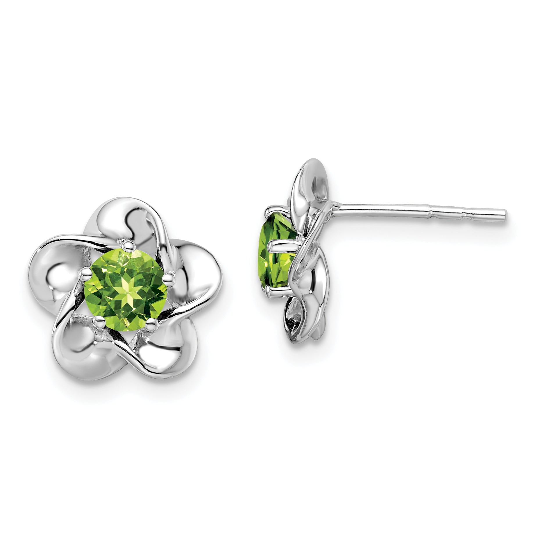 Sterling Silver Rhodium-plated Floral Peridot Post Earrings Main image