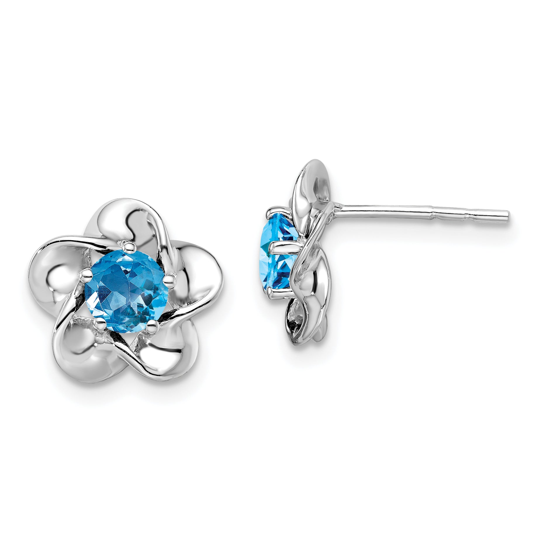 Sterling Silver Rhodium-plated Floral Blue Topaz Post Earrings Main image