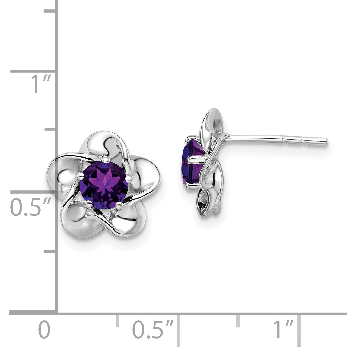 Sterling Silver Rhodium-Plated Amethyst Floral Earrings  Polished Lightweight Design
