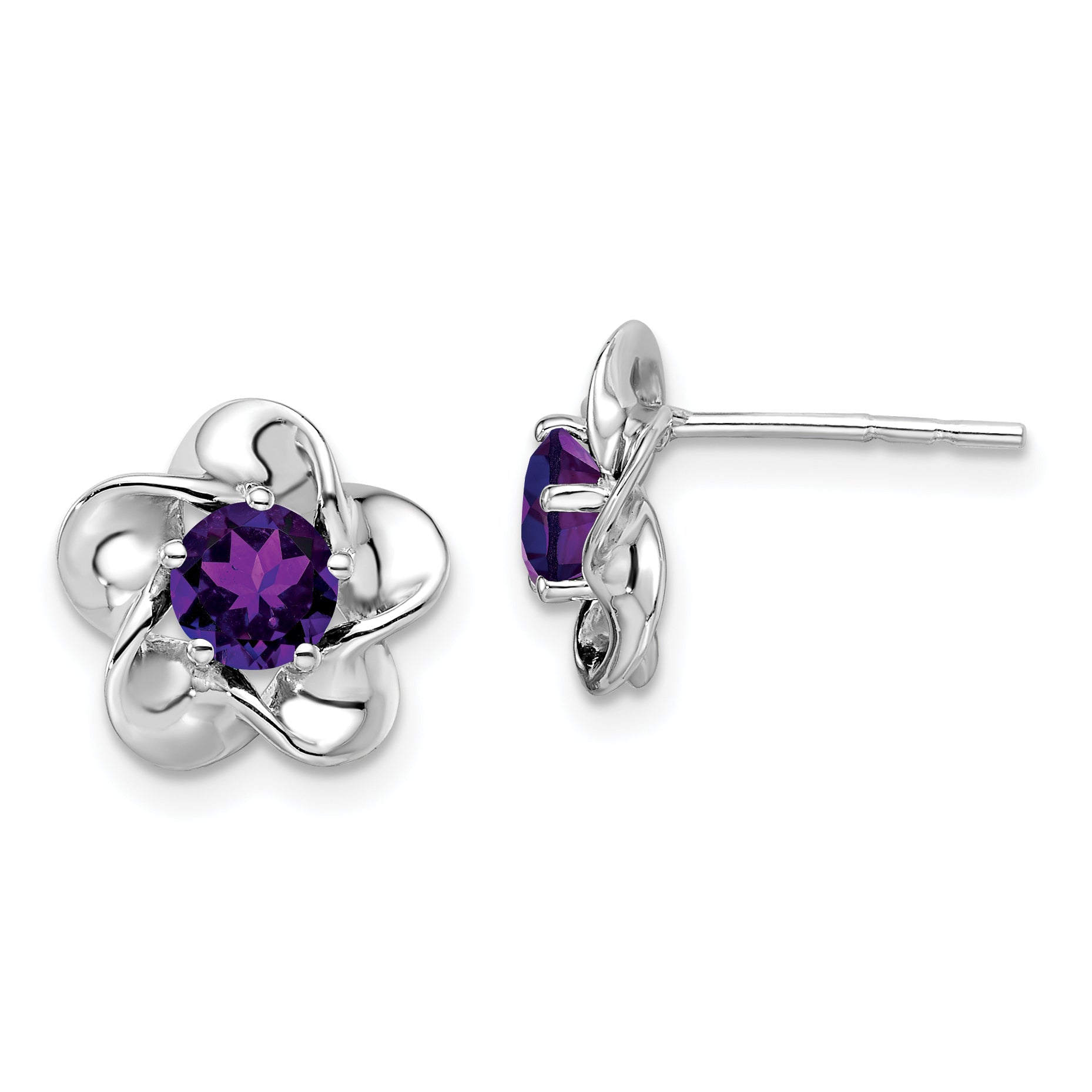 Sterling Silver Rhodium-plated Floral Amethyst Post Earrings Main image