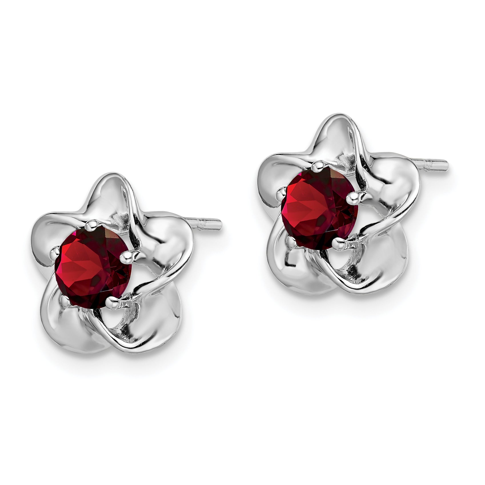 925 Sterling Silver Rhodium-Plated Garnet Floral Post Earrings  Elegant, Natural Gemstone Design Secondary image