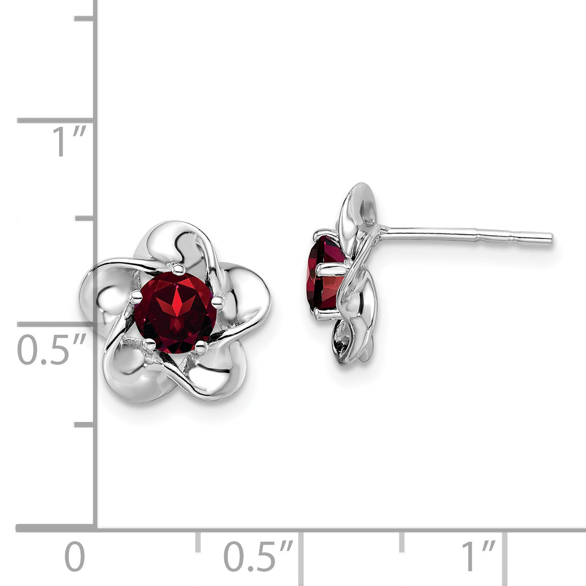 925 Sterling Silver Rhodium-Plated Garnet Floral Post Earrings  Elegant, Natural Gemstone Design