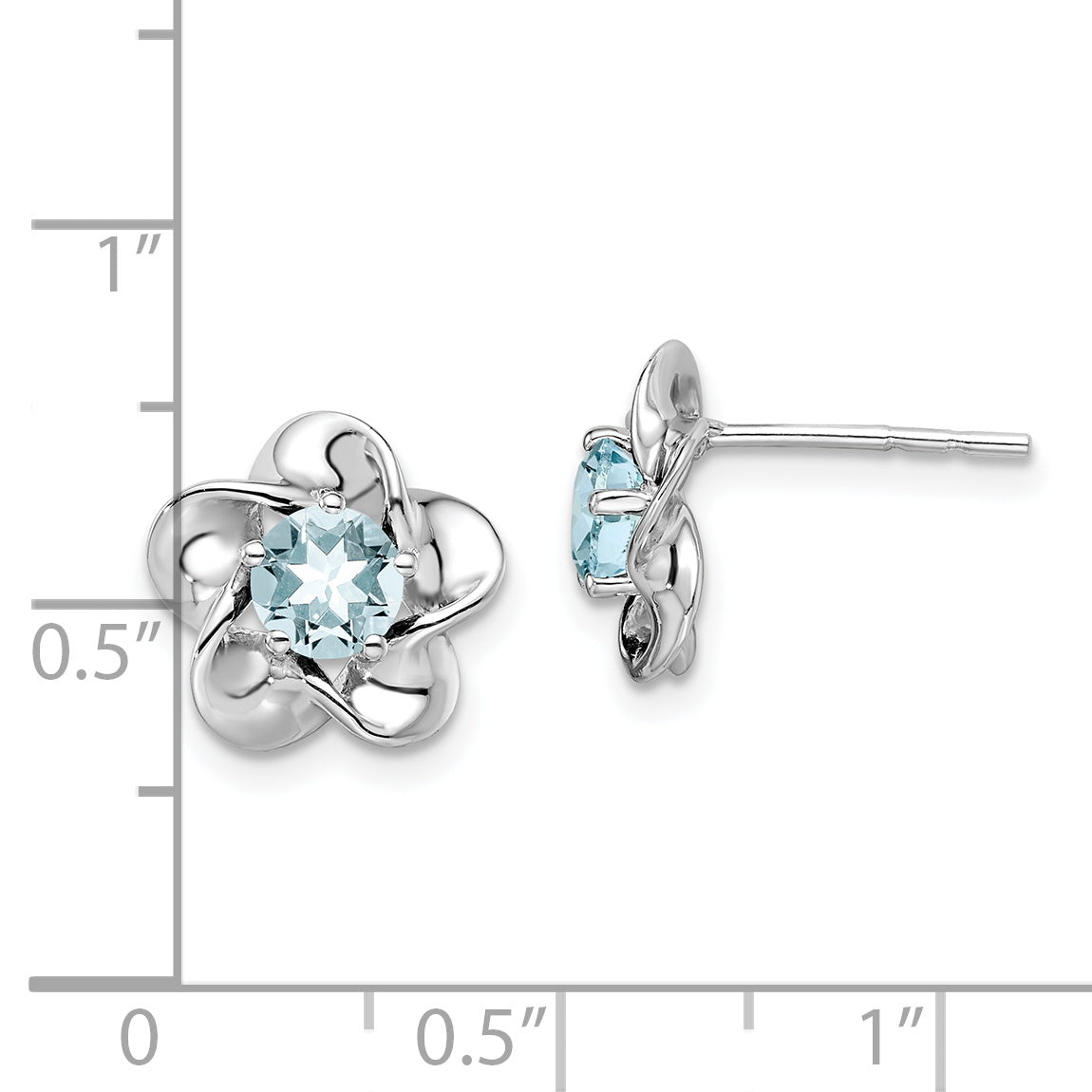 Sophia Jewelers Sterling Silver Aquamarine Floral Earrings with Rhodium-Plated Finish
